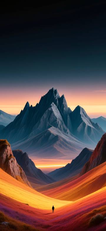 Lone Figure In A Golden And Blue Valley wallpaper
