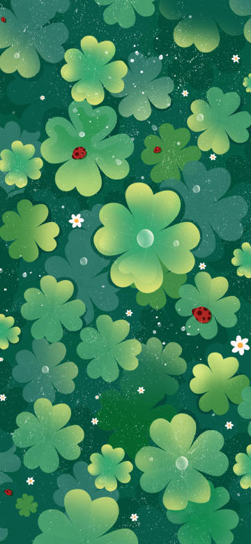 Lucky four-leaf clover ladybug phone wallpaper