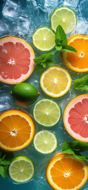 Lemon slices on ice phone wallpaper