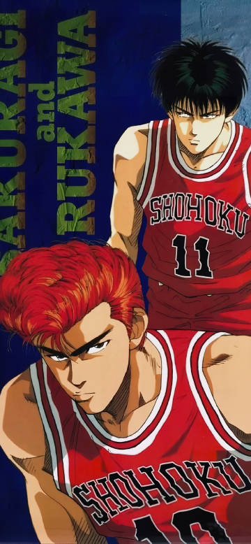 Classic 90s Slam Dunk Sakuragi and Rukawa 4K Wallpaper