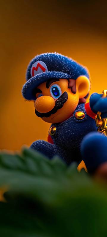 Mario with snow particles stuck to his body