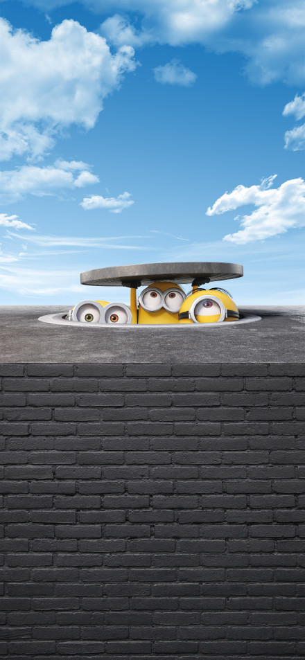 Minions Peeking From Manhole 4K Phone Wallpaper