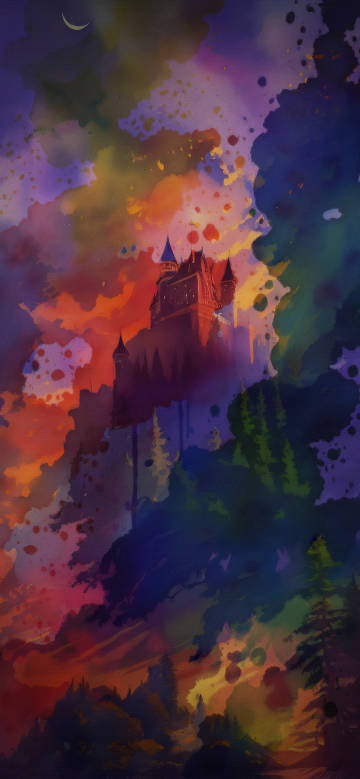 Fantasy Castle in Colorful Mist 4K Phone Wallpaper