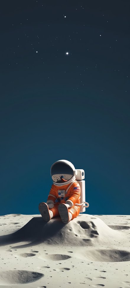 Cute Orange Astronaut Sitting On The Moon 4K Phone Wallpaper