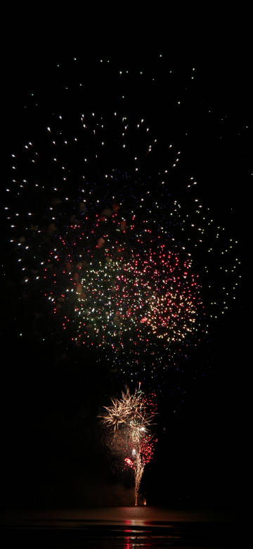 Colorful fireworks bloom in the dark night sky
