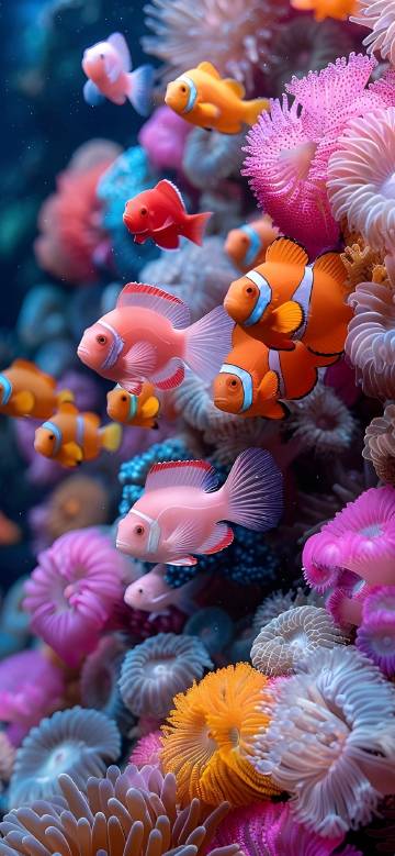 Clownfish and coral reefs under the sea wallpaper