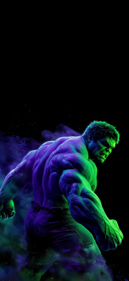 Angry Hulk Purple Green Glow 4K Phone Wallpaper