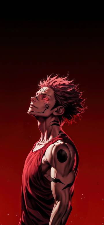 Red hair handsome muscle anime man phone wallpaper