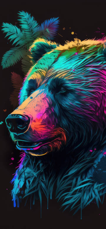 A Colorful Bear in the Dark 4K Wallpaper