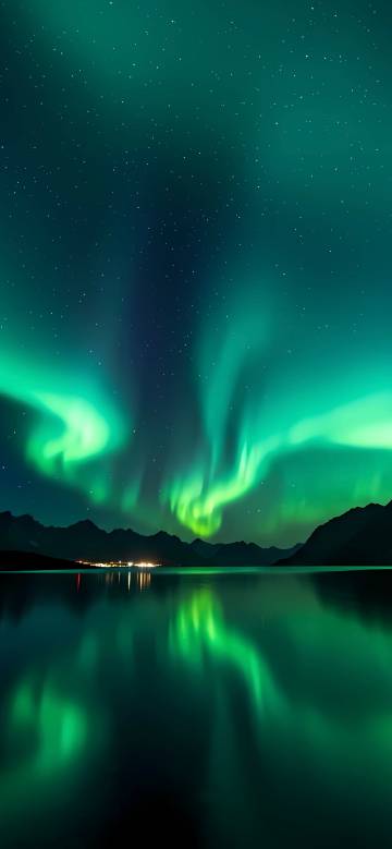 Vibrant Green Aurora Reflected in Lake
