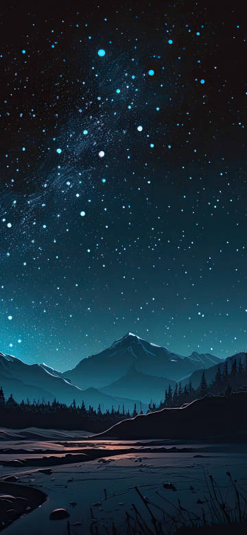 Beautiful Starry Sky Over the Forest Lake Beautiful Starry Sky Over the Forest Lake