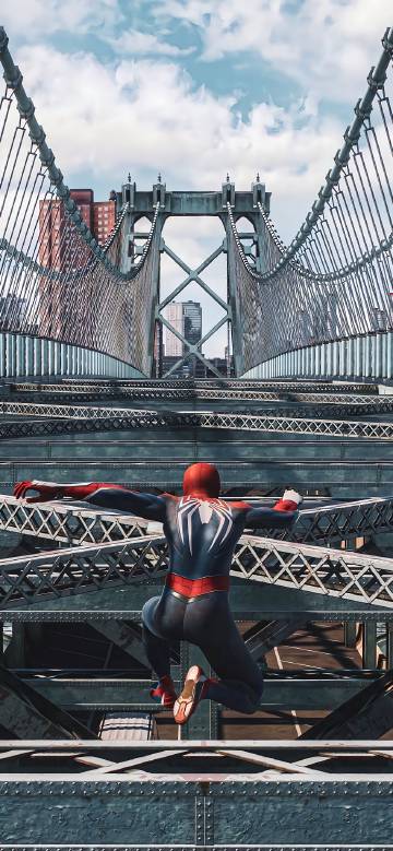 Spider-Man Swinging on a Bridge 4K Wallpaper