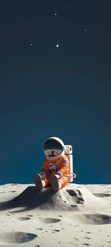 Cute Orange Astronaut Sitting On The Moon 4K Phone Wallpaper Cute Orange Astronaut Sitting On The Moon 4K Phone Wallpaper