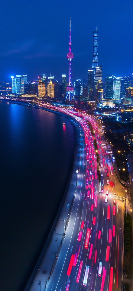 Night scene of neon Lights on the bund phone wallpaper