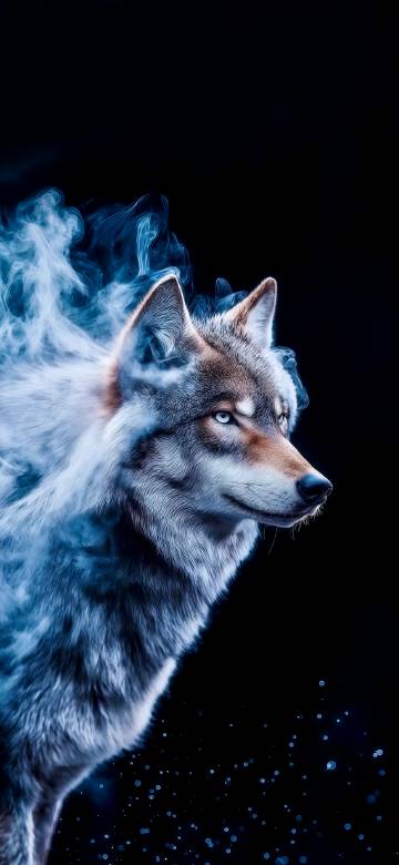 Wolf with smoke effect in the dark phone wallpaper