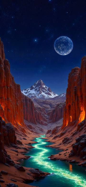 Fantasy Canyon Green River under the stars 4K Wallpaper