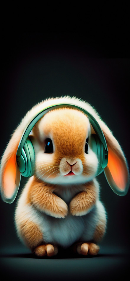 Cute Bunny Wearing Headphones 4K Wallpaper