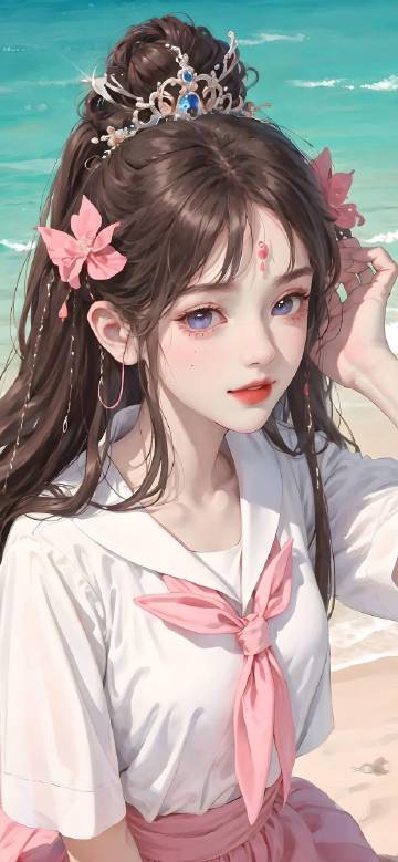 Cute Girl in Sailor Uniform at the Beach HD Anime Wallpaper Cute Girl in Sailor Uniform at the Beach HD Anime Wallpaper