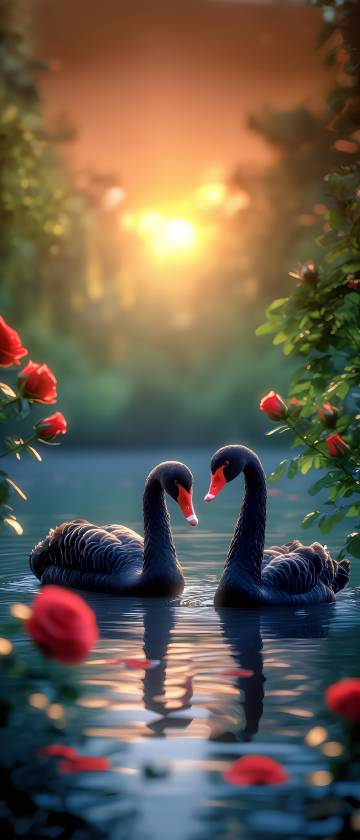 Romantic Swans On Lake Aesthetic 4K Wallpaper
