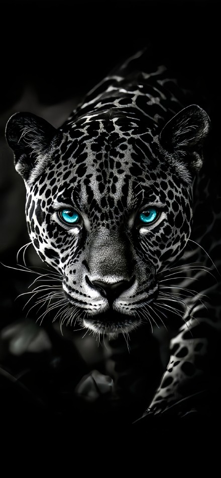 Black Jaguar With Glowing Blue Eyes 4K Wallpaper