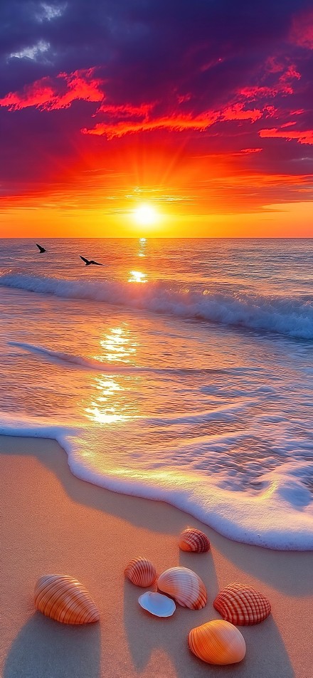 Shell beach at sunset phone wallpaper