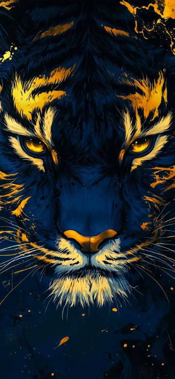 Close-Up Of A Blue And Gold Tiger Face Phone Wallpaper