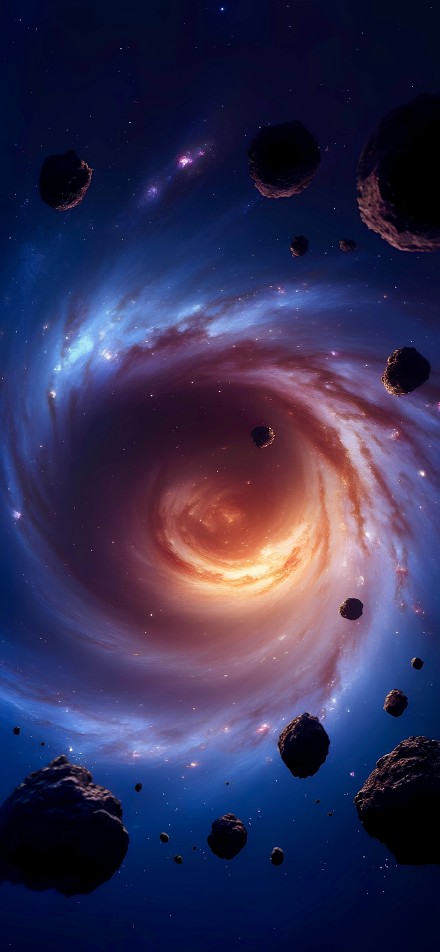 Meteorites floating beside the Whirlpool Galaxy 4K Wallpaper