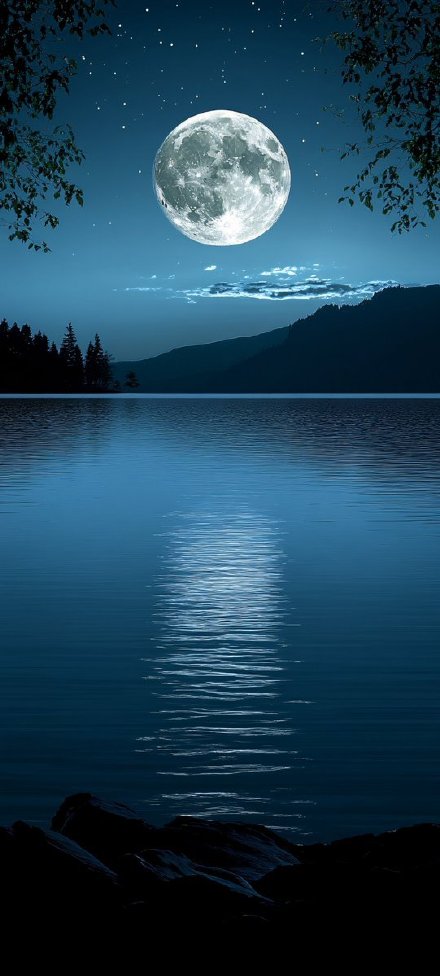 Giant planet on a tranquil lake phone wallpaper
