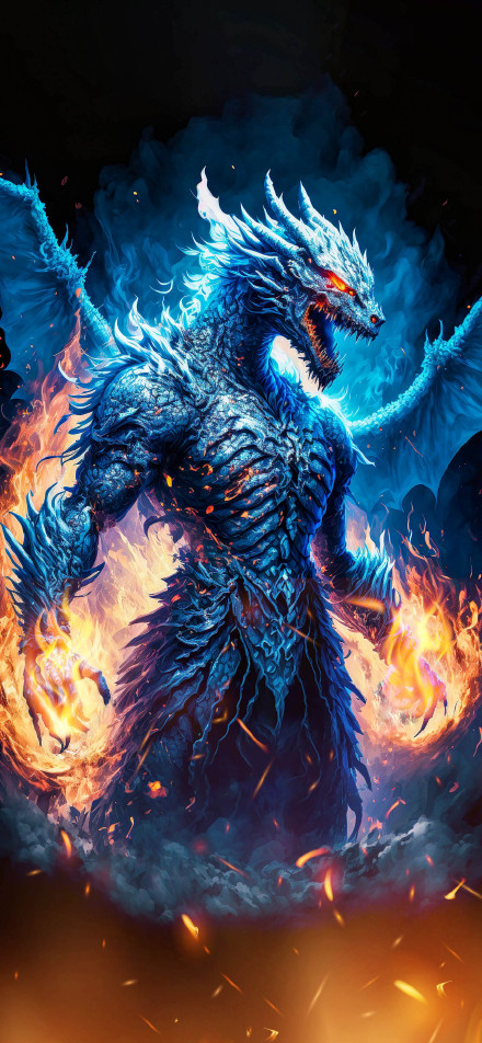 Blue Fire Dragon 4K Fantasy Phone Wallpaper