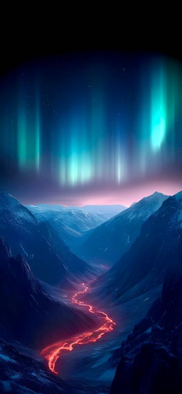 Red Lava Under the Aurora Borealis Wallpaper 4K