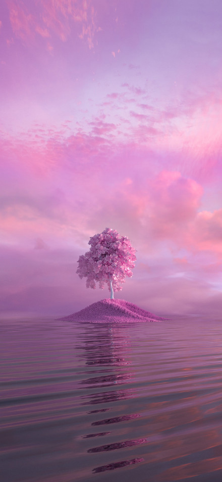 Lone Pink Tree On An Island In A Pink Lake Wallpaper