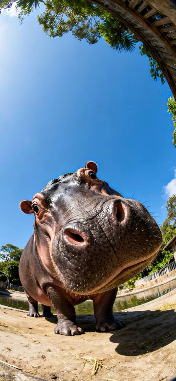 Cute Hippo Looking at the Camera Depth Effect 4K wallpaper