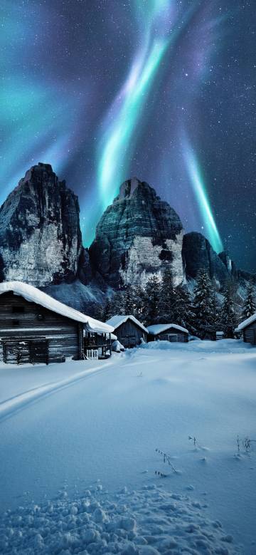 Aurora Over Snowy Cabin Phone Wallpaper Aurora Over Snowy Cabin Phone Wallpaper