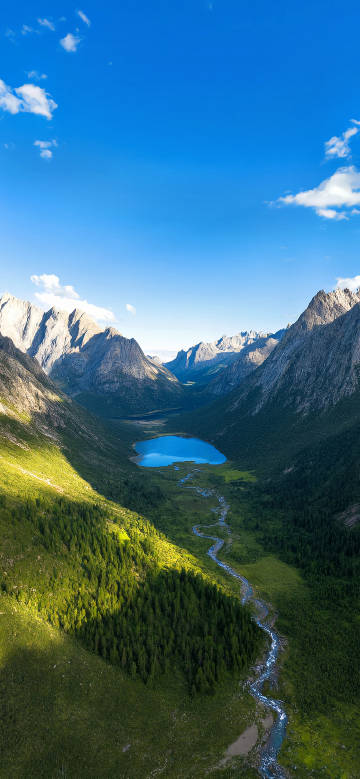 Magnificent mountain valley lake scenery phone wallpaper