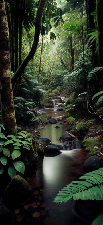 Small Stream in the Dense Forest 4K Phone Wallpaper