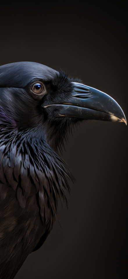 Black Raven Head Macro on Dark Background 4K Phone Wallpaper