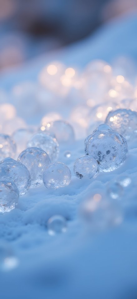 Beautiful Clear Ice Balls On Snow 4K Phone Wallpaper