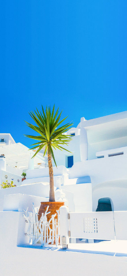 Ambiance of Blue and White in Santorini phone wallpaper