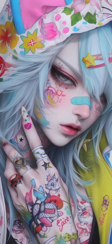 Colorful trendy girl with personality phone wallpaper