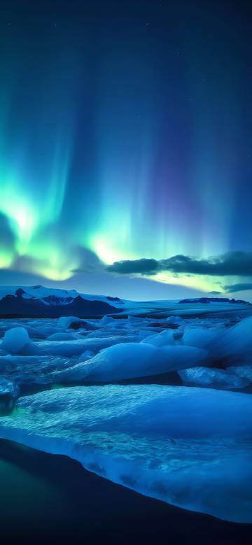 Glacier under the dreamy aurora phone wallpaper