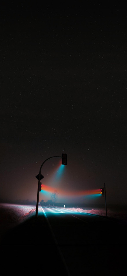 Colorful lights on a dark highway phone wallpaper