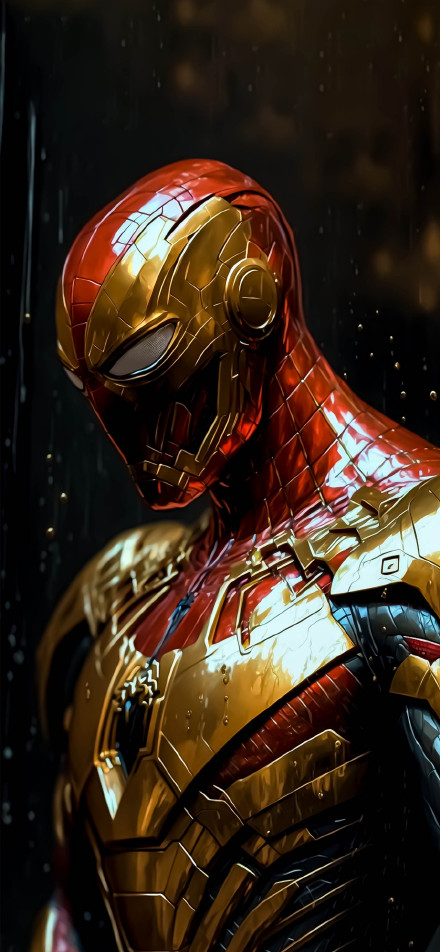 Iron Spider armor in the rain phone wallpaper