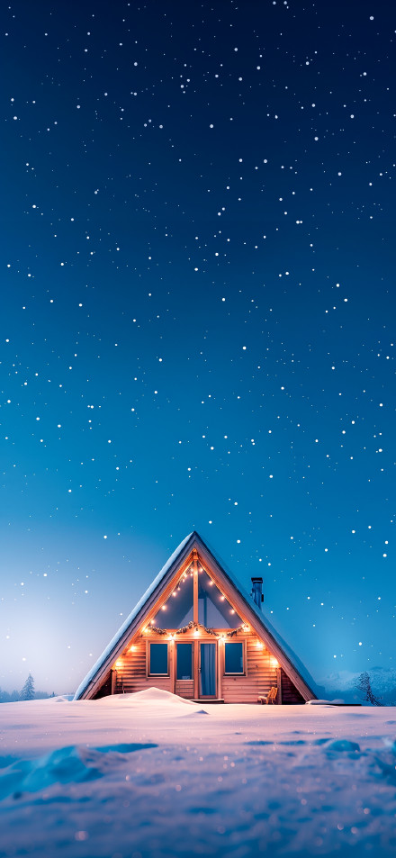 Christmas Lights on a Snowy House at Night 4K Wallpaper