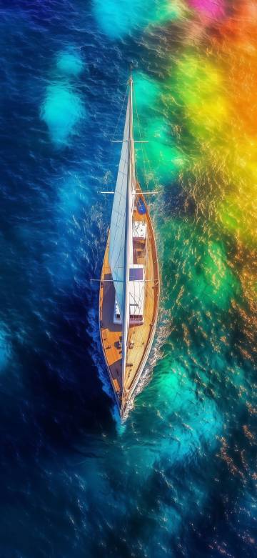 A sailboat sailing on a colorful sea phone wallpaper