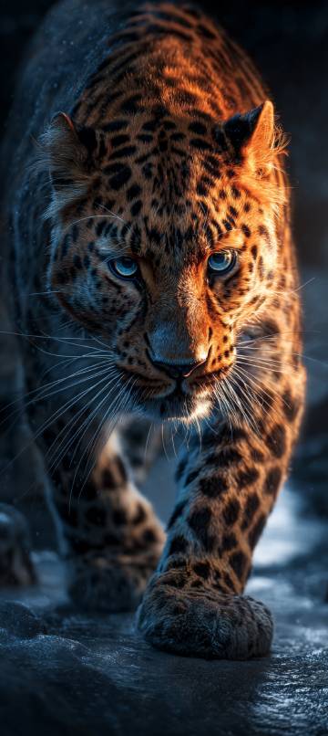 Fierce Leopard With Glowing Blue Eyes 4K Wallpaper