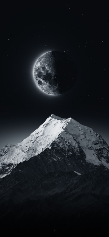 Super cool black and white wallpaper: Mysterious Moon and Mountains