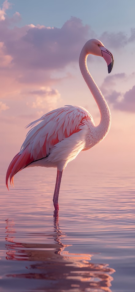 Pink Flamingo with Sunset Glow 4K Wallpaper