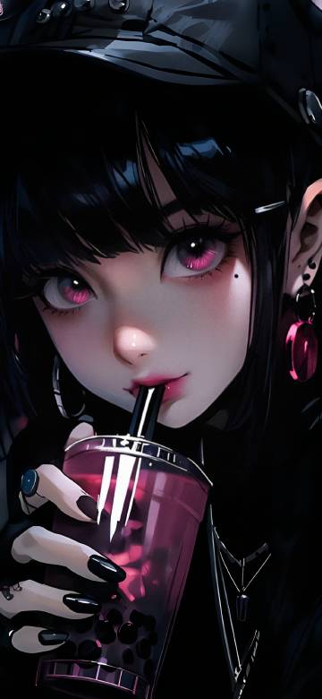 Dark Aesthetic Anime Girl Pink Eyes 4K Phone Wallpaper