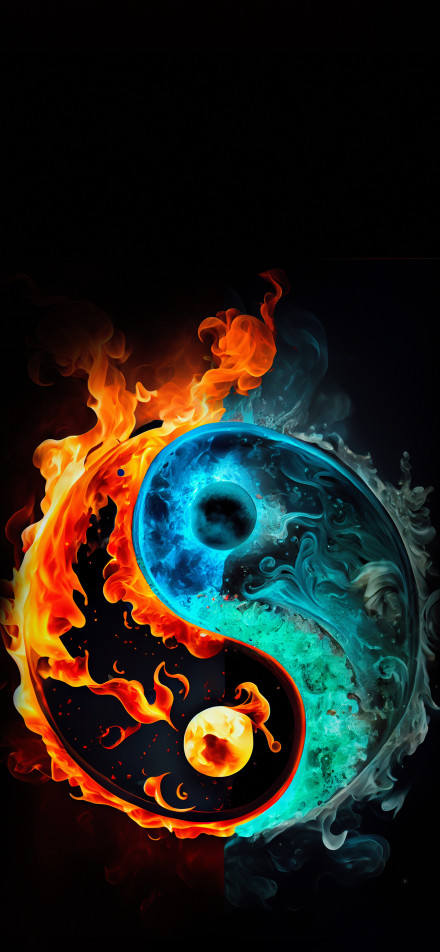 Fire and Ice Yin Yang 4K Wallpaper