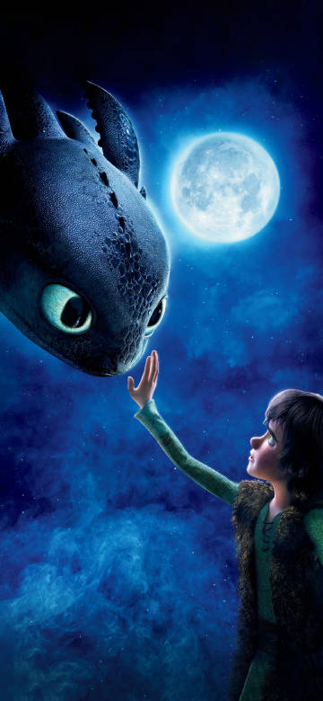 How to Train Your Dragon:Boy and Dragon Under Full Moon 4K Wallpaper